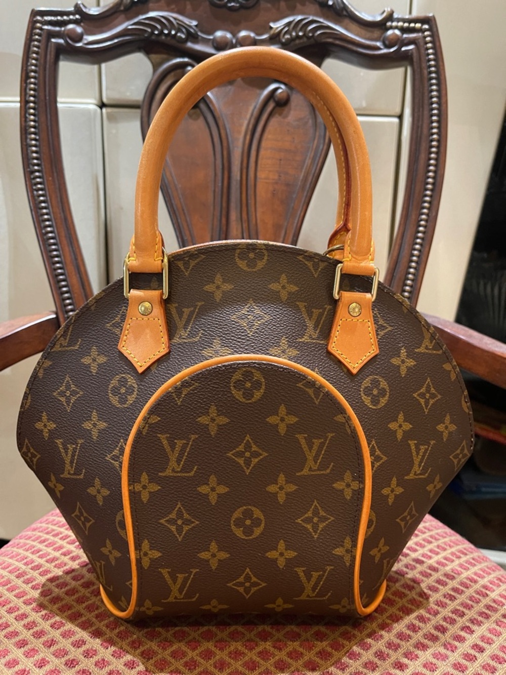 Louis Vuitton Brown Monogram Satchel with Tan Trim